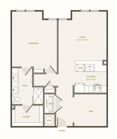 Floor plan for 1 bed, 1 bath, 1013 sqft